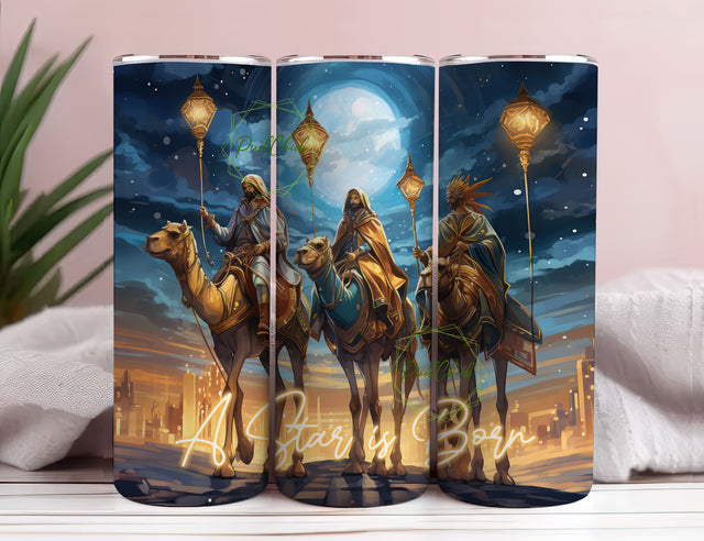 Christmas Tumbler Sublimation Design, Three Wise Men Christmas Tumbler Wrap for Men Father, 20oz Skinny Tumbler Straight Tapered PNG Sublimation PixelChick 
