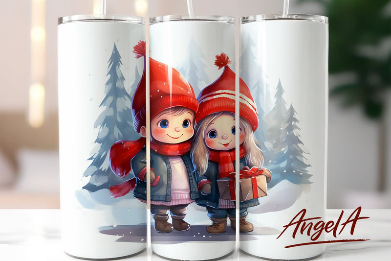 Christmas tumbler sublimation / kids watercolor boy, girl Sublimation Angelina Semenova 