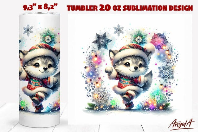 Christmas tumbler, Sublimation tumbler wolf, baby animal PNG Sublimation Angelina Semenova 