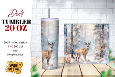 Christmas tumbler sublimation.Reindeer in a winter forest Sublimation Yustaf Art Store 