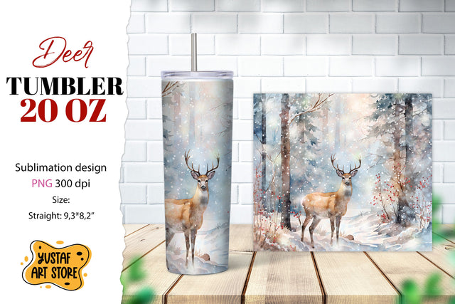 Christmas tumbler sublimation.Reindeer in a winter forest Sublimation Yustaf Art Store 