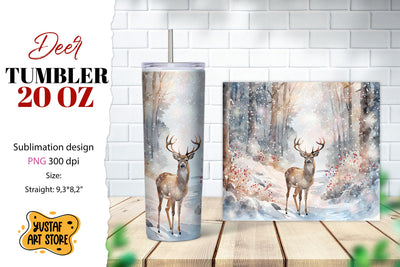 Christmas tumbler sublimation.Reindeer in a winter forest Sublimation Yustaf Art Store 