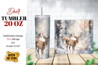 Christmas tumbler sublimation.Reindeer in a winter forest Sublimation Yustaf Art Store 