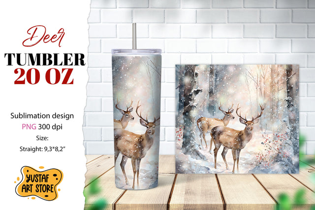 Christmas tumbler sublimation.Reindeer in a winter forest Sublimation Yustaf Art Store 