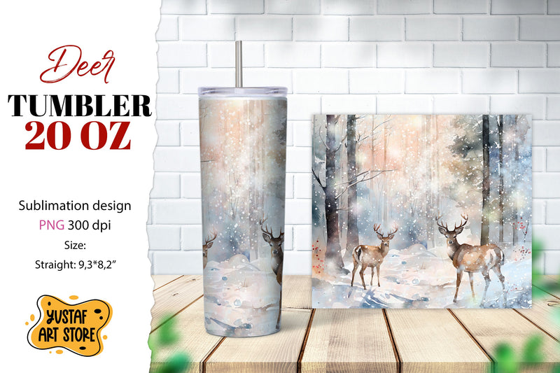 Christmas tumbler sublimation.Reindeer in a winter forest Sublimation Yustaf Art Store 