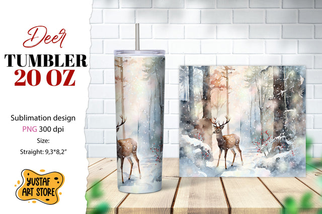 Christmas tumbler sublimation.Reindeer in a winter forest Sublimation Yustaf Art Store 