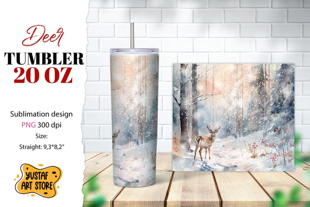 Christmas tumbler sublimation.Reindeer in a winter forest Sublimation Yustaf Art Store 