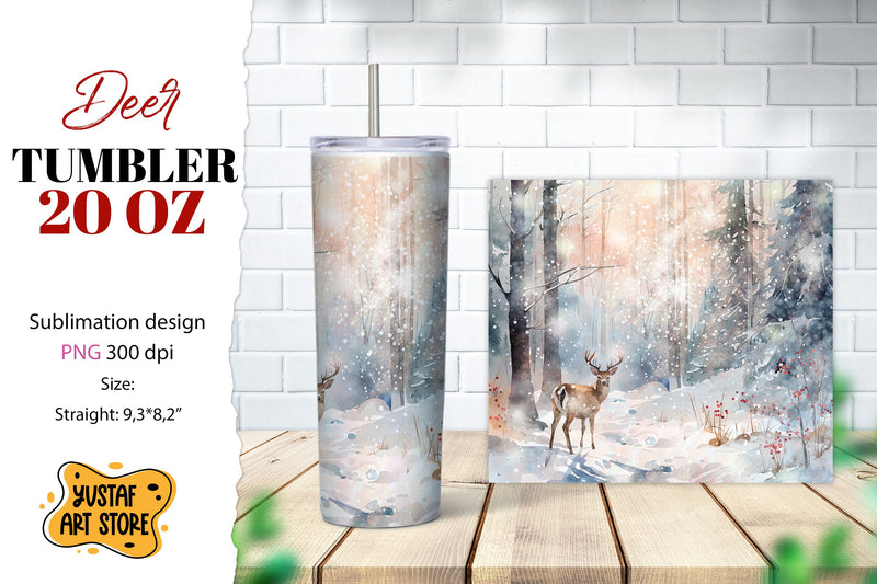 Christmas tumbler sublimation.Reindeer in a winter forest Sublimation Yustaf Art Store 