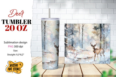 Christmas tumbler sublimation.Reindeer in a winter forest Sublimation Yustaf Art Store 