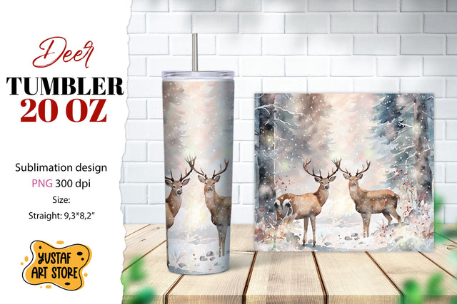 Christmas tumbler sublimation.Reindeer in a winter forest Sublimation Yustaf Art Store 