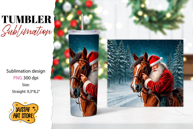 Christmas tumbler sublimation.Santa Claus and horse tumbler Sublimation Yustaf Art Store 