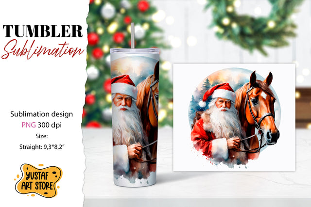 Christmas tumbler sublimation.Santa Claus and horse tumbler Sublimation Yustaf Art Store 