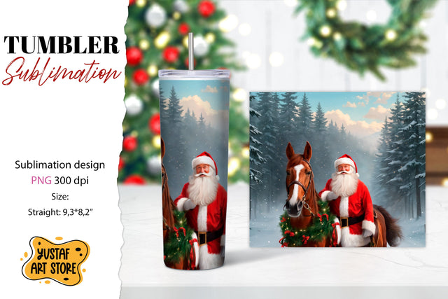 Christmas tumbler sublimation.Santa Claus and horse tumbler Sublimation Yustaf Art Store 