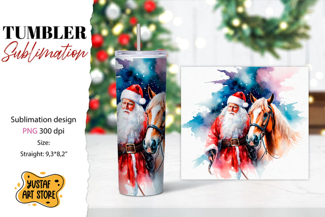 Christmas tumbler sublimation.Santa Claus and horse tumbler Sublimation Yustaf Art Store 