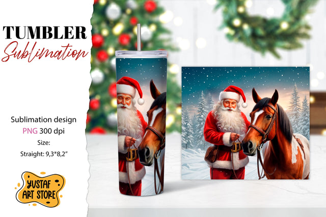 Christmas tumbler sublimation.Santa Claus and horse tumbler Sublimation Yustaf Art Store 