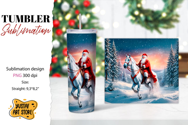 Christmas tumbler sublimation.Santa Claus and horse tumbler Sublimation Yustaf Art Store 