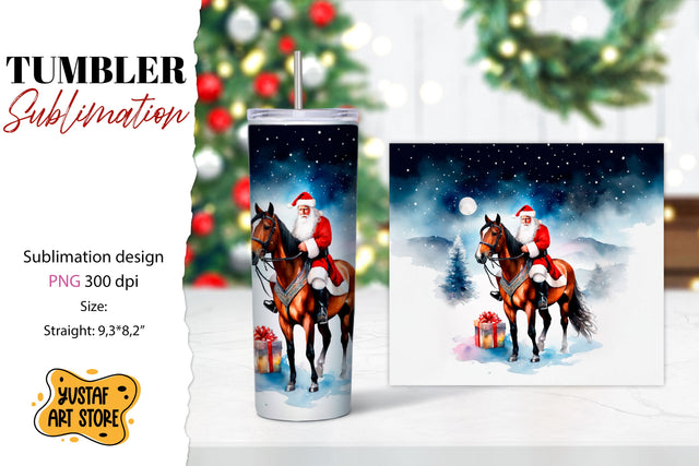 Christmas tumbler sublimation.Santa Claus and horse tumbler Sublimation Yustaf Art Store 