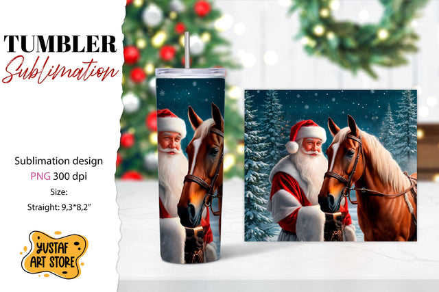 Christmas tumbler sublimation.Santa Claus and horse tumbler Sublimation Yustaf Art Store 