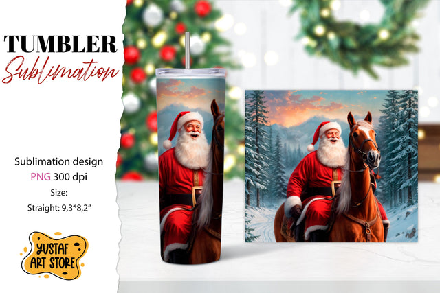Christmas tumbler sublimation.Santa Claus and horse tumbler Sublimation Yustaf Art Store 