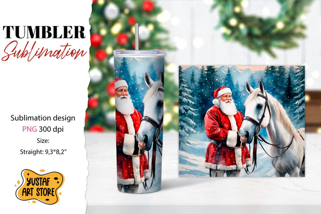 Christmas tumbler sublimation.Santa Claus and horse tumbler Sublimation Yustaf Art Store 