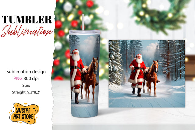 Christmas tumbler sublimation.Santa Claus and horse tumbler Sublimation Yustaf Art Store 