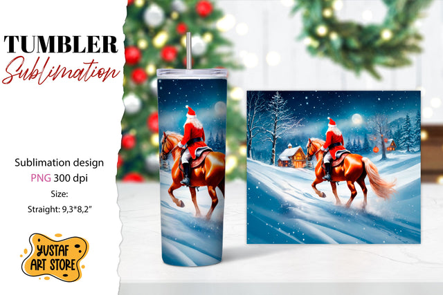 Christmas tumbler sublimation.Santa Claus and horse tumbler Sublimation Yustaf Art Store 