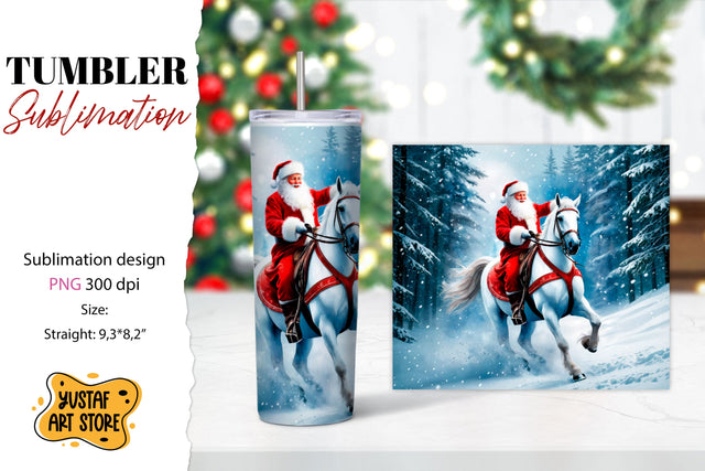 Christmas tumbler sublimation.Santa Claus and horse tumbler Sublimation Yustaf Art Store 