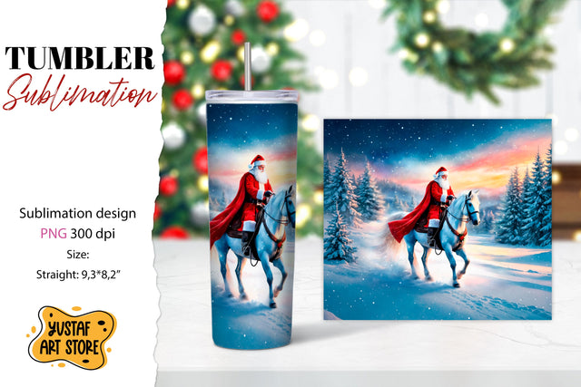 Christmas tumbler sublimation.Santa Claus and horse tumbler Sublimation Yustaf Art Store 