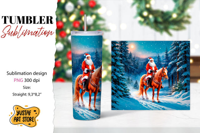 Christmas tumbler sublimation.Santa Claus and horse tumbler Sublimation Yustaf Art Store 