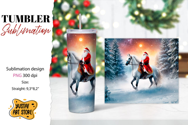 Christmas tumbler sublimation.Santa Claus and horse tumbler Sublimation Yustaf Art Store 