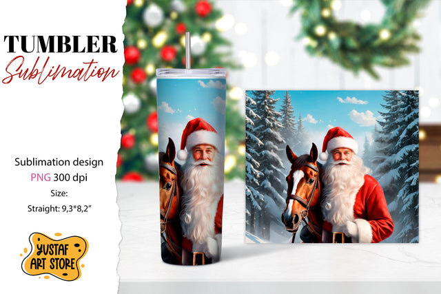Christmas tumbler sublimation.Santa Claus and horse tumbler Sublimation Yustaf Art Store 