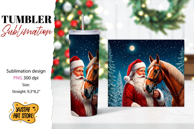 Christmas tumbler sublimation.Santa Claus and horse tumbler Sublimation Yustaf Art Store 