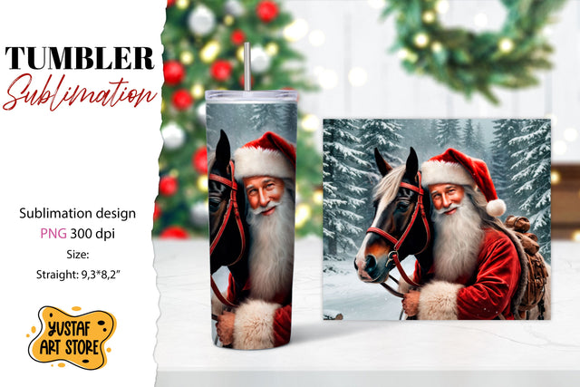 Christmas tumbler sublimation.Santa Claus and horse tumbler Sublimation Yustaf Art Store 