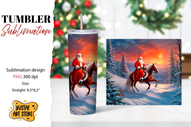 Christmas tumbler sublimation.Santa Claus and horse tumbler Sublimation Yustaf Art Store 