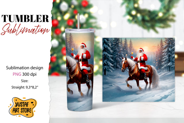 Christmas tumbler sublimation.Santa Claus and horse tumbler Sublimation Yustaf Art Store 