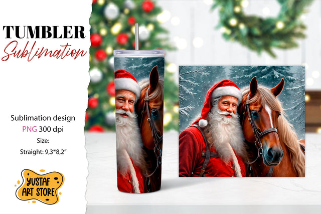 Christmas tumbler sublimation.Santa Claus and horse tumbler Sublimation Yustaf Art Store 