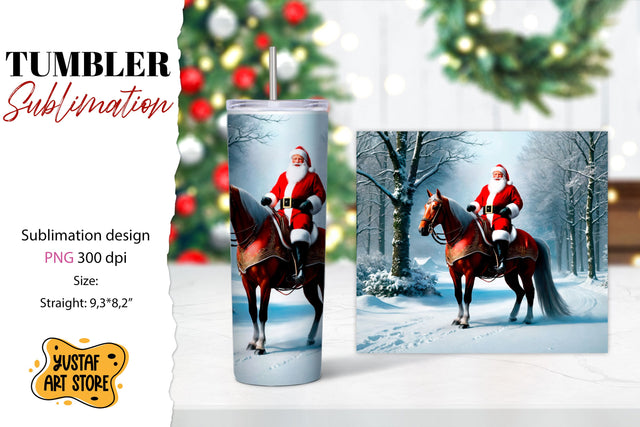 Christmas tumbler sublimation.Santa Claus and horse tumbler Sublimation Yustaf Art Store 