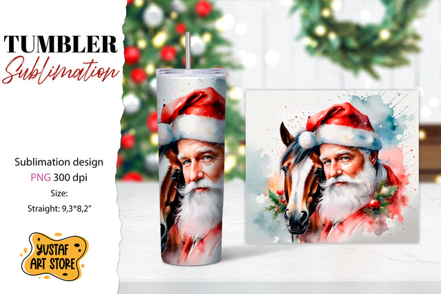 Christmas tumbler sublimation.Santa Claus and horse tumbler Sublimation Yustaf Art Store 