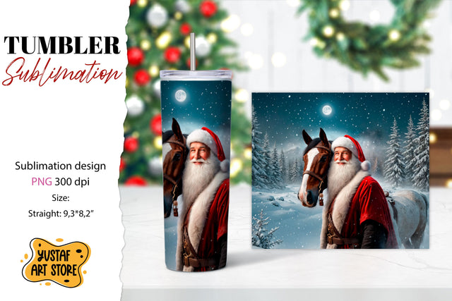 Christmas tumbler sublimation.Santa Claus and horse tumbler Sublimation Yustaf Art Store 