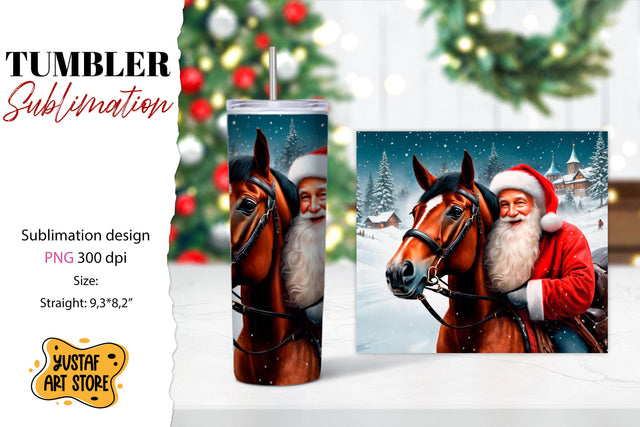 Christmas tumbler sublimation.Santa Claus and horse tumbler Sublimation Yustaf Art Store 