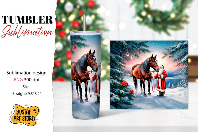 Christmas tumbler sublimation.Santa Claus and horse tumbler Sublimation Yustaf Art Store 