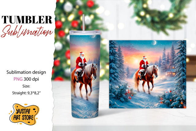 Christmas tumbler sublimation.Santa Claus and horse tumbler Sublimation Yustaf Art Store 