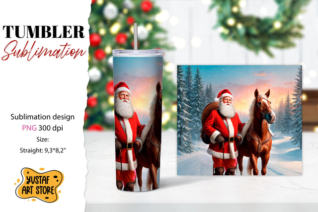 Christmas tumbler sublimation.Santa Claus and horse tumbler Sublimation Yustaf Art Store 