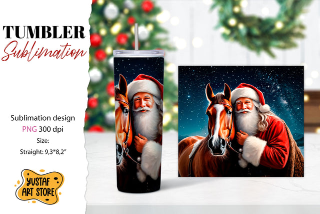 Christmas tumbler sublimation.Santa Claus and horse tumbler Sublimation Yustaf Art Store 