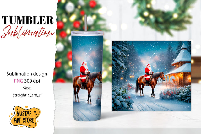 Christmas tumbler sublimation.Santa Claus and horse tumbler Sublimation Yustaf Art Store 