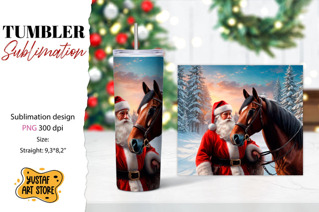 Christmas tumbler sublimation.Santa Claus and horse tumbler Sublimation Yustaf Art Store 