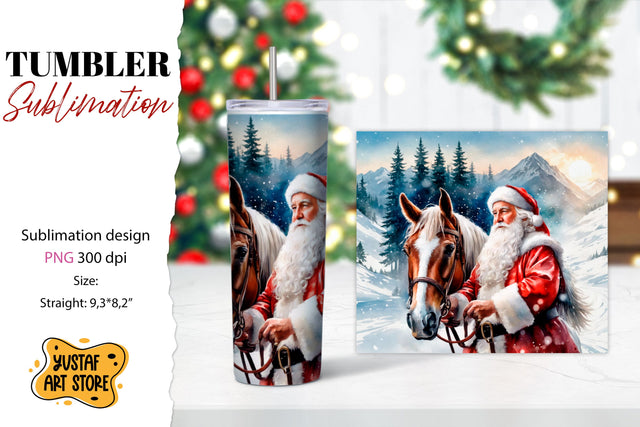 Christmas tumbler sublimation.Santa Claus and horse tumbler Sublimation Yustaf Art Store 