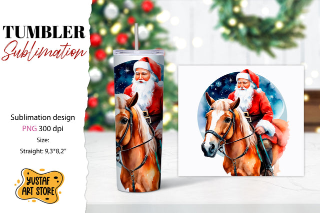 Christmas tumbler sublimation.Santa Claus and horse tumbler Sublimation Yustaf Art Store 