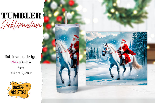 Christmas tumbler sublimation.Santa Claus and horse tumbler Sublimation Yustaf Art Store 