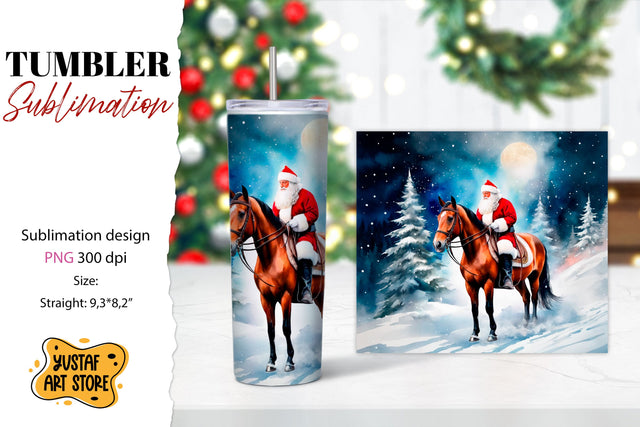 Christmas tumbler sublimation.Santa Claus and horse tumbler Sublimation Yustaf Art Store 
